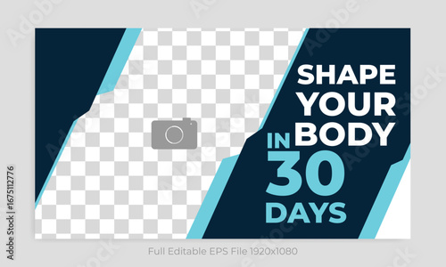 Fitness gym training thumbnail design for any videos. Fitness gym customizable video thumbnail and web banner .Editable Video cover photo template for Any social media.and Video Promoti Tutorials.