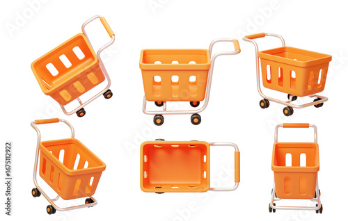 Shopping cart basket 3D e-commerce supermarket consumption