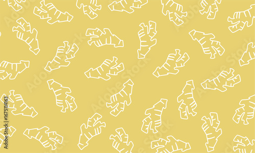 Ginger Root Seamless Pattern in Outline Style. Editable seamless background perfect for organic spice and botanical themes.