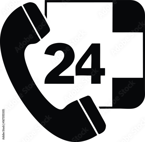 24 hour support icon represents always available phone service and customer care assistance anytime