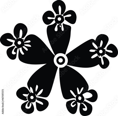 Whimsical black and white floral motif five petal flower design perfect for crafts and decorations