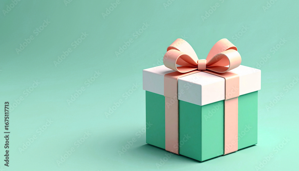 Obraz premium A minimalist 3D rendering of a charming pastel gift box with a lovely pink bow, symbolizing the joy of giving for any special celebration