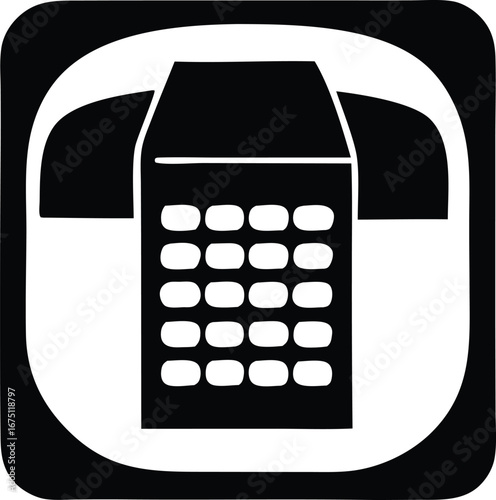 Retro telephone icon featuring a classic landline phone with a prominent keypad encased in a rounded square frame