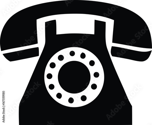 Classic rotary dial telephone icon vintage retro communication device black silhouette symbol