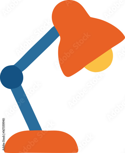 Blue and orange adjustable lamp emitting warm yellow light perfect for focused work. Suitable for interior design, office spaces, and productivitythemed concepts.