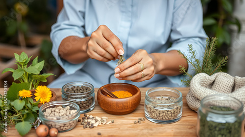 Woman preparing herbal remedies