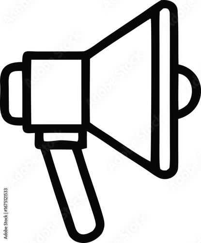 Iconic megaphone symbolizing public announcement and loud messaging bold outline design for communication and marketing