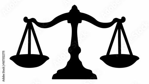 Illustration of a black silhouette scales of justice symbol representing legal balance and fairness