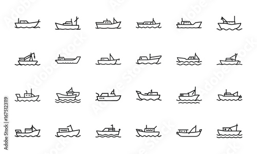 Travel and Adventure Outline Icons Set Camping, Hiking, Airplane Ticket, Credit Card, Globe, Map, Binoculars, Luggage, Camper Van, Mountains, Lighthouse, Ship, Cable Car, Campfire, Selfie Stick, Wea