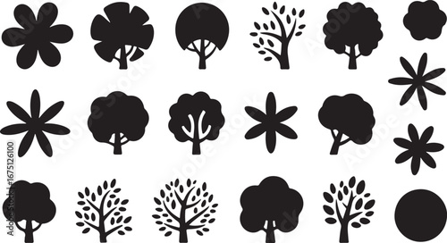 Tree Silhouettes Vector Illustration Set for Landscape and Nature Designs