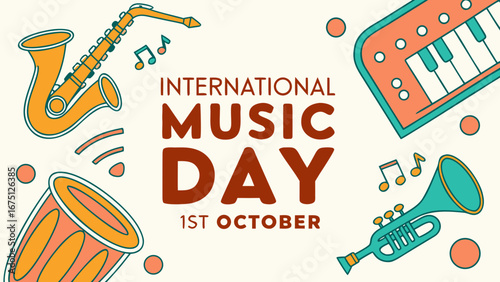 International Music Day October 1st with various musical instruments celebration