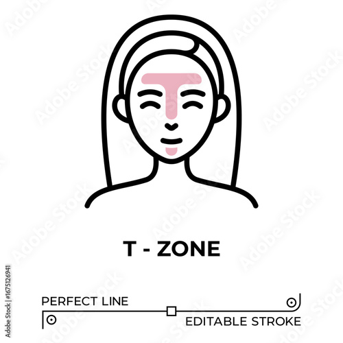 Vector line icon related to face t-zone. Perfect Line. Editable Stroke.