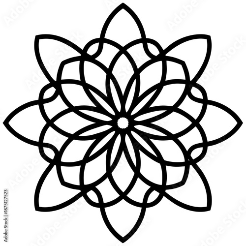 Infinity Mandala Black Silhouette Vector Illustration on White Background