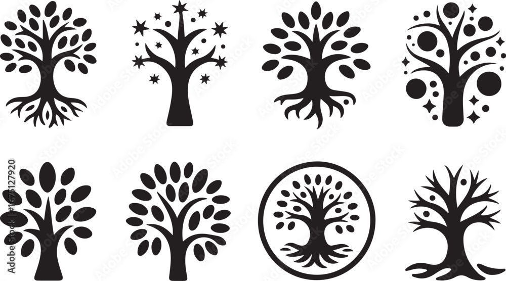 Obraz premium Tree Silhouette Collection Isolated on Transparent Background Forest Element