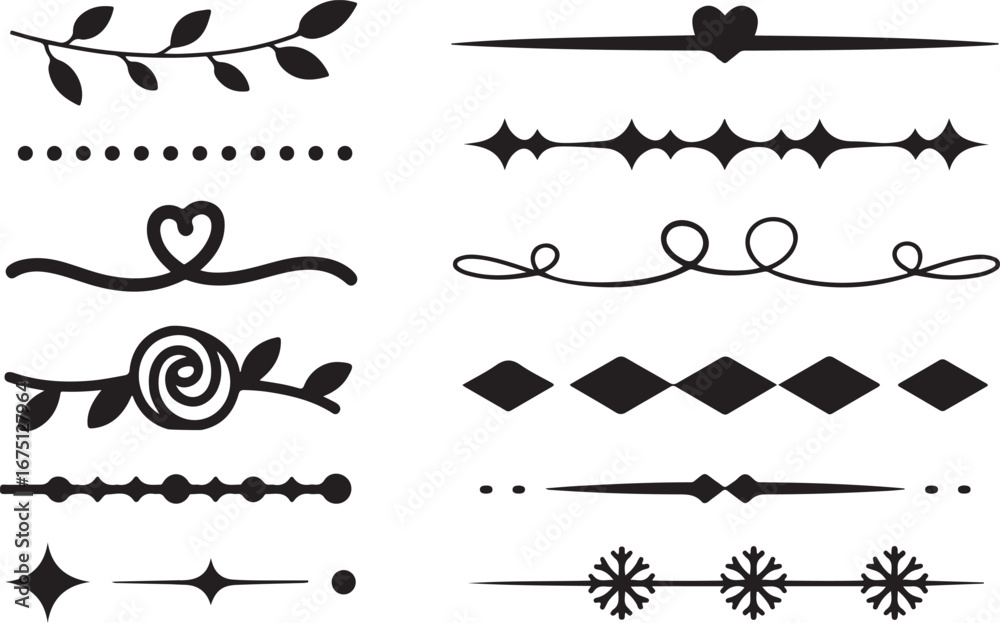 Fototapeta premium Decorative Divider Silhouette Collection Isolated on Transparent Background