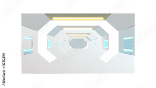Futuristic corridor spaceship interior design concept for science fiction scene vector illustration design