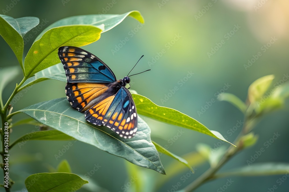 Fototapeta premium butterfly perched on leaf 