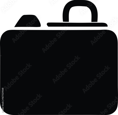 Simple black silhouette icon of a suitcase with handle for travel and luggage