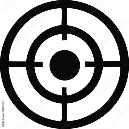Precision target aim symbol representing focus accuracy and goal achievement with concentric rings and crosshairs