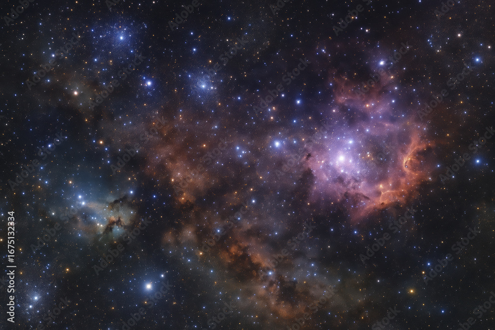 Naklejka premium Stunning cosmic display featuring vibrant colors and intricate patterns of stars and nebulae, showcasing beauty of universe. scene evokes sense of wonder and exploration