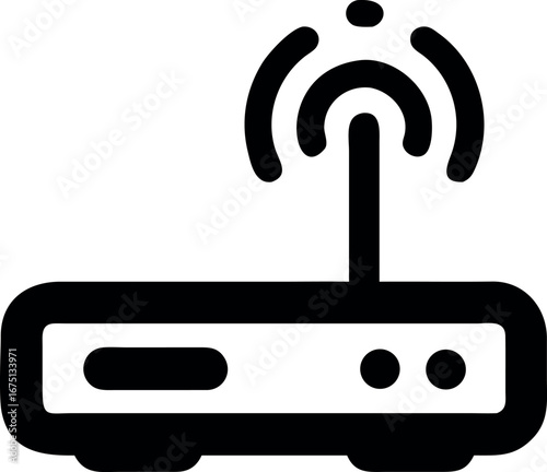 Monochrome vector illustration of a modem or router, a simple icon representing a wireless network connection and internet access