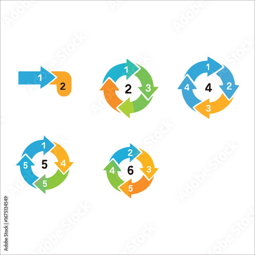 Colorful Arrow Diagram Collection Illustrating Process Flow and Sequential Steps for Presentations and Visual Aids