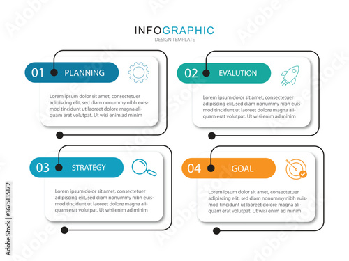 Business infographic template. 4 Step timeline journey. Process diagram, 4 options on white background, timeline, Infographic elements vector illustration.