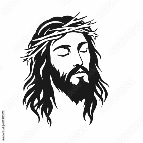 Dramatic depiction of Jesus Christ with crown of thorns bold silhouette