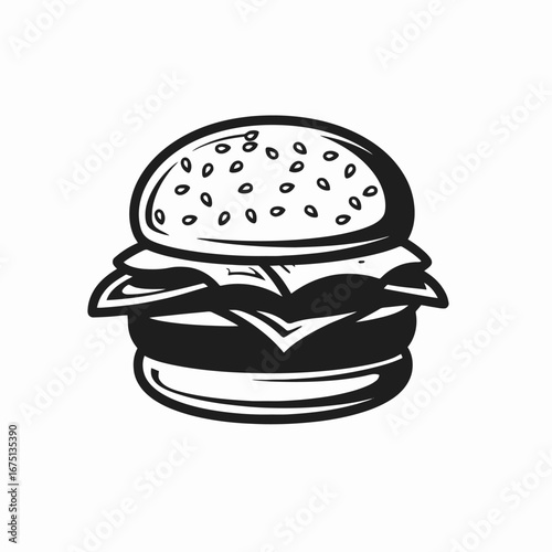Classic single line black and white stylized hamburger food illustration vector silhouette