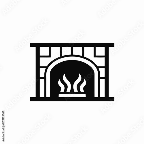 Cozy fireplace with flames and hearth vector graphic design silhouette