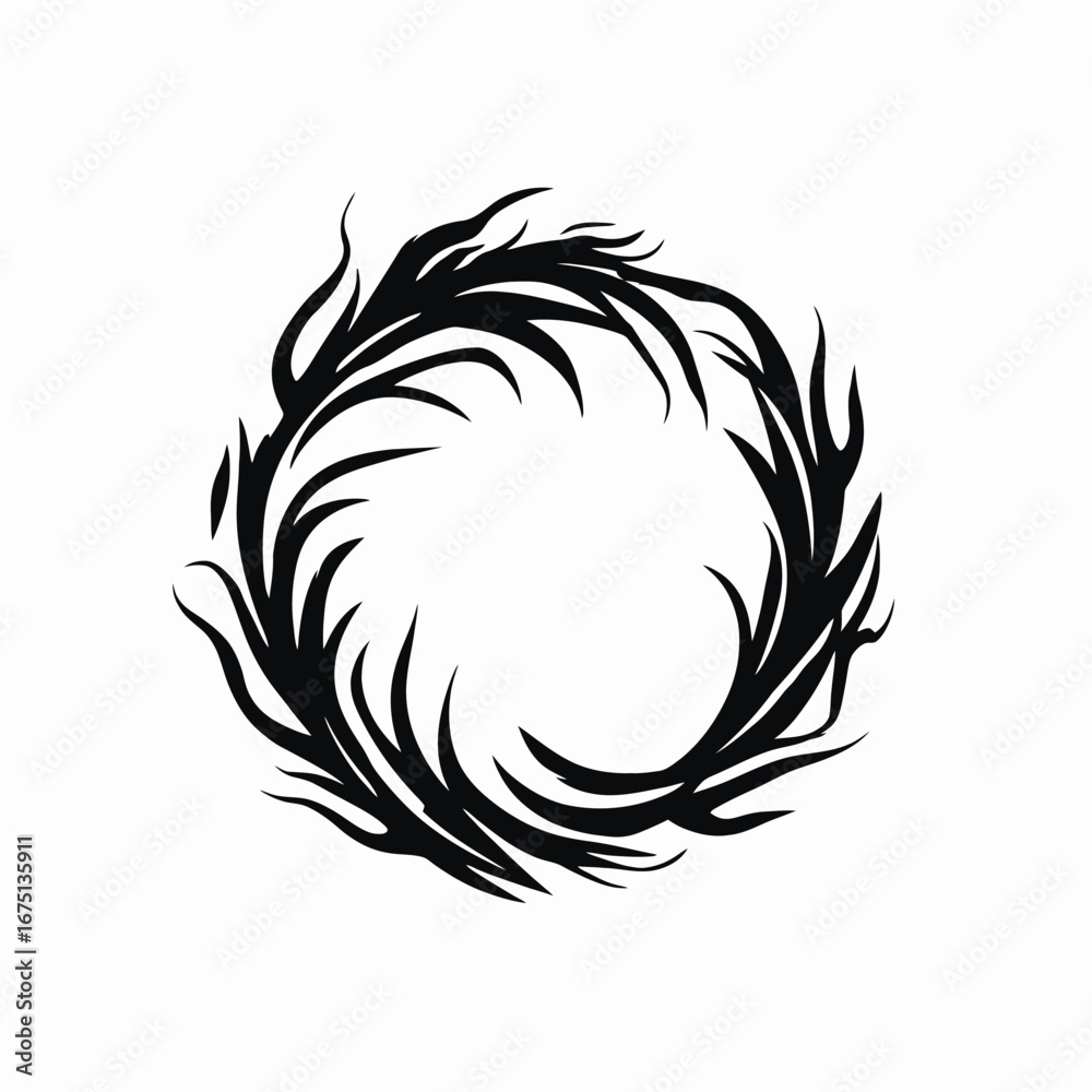 Obraz premium Circular abstract design with leaf shapes, black and white, silhouette