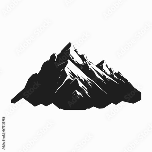 Majestic mountain peaks rise powerfully in graphic black and white silhouette