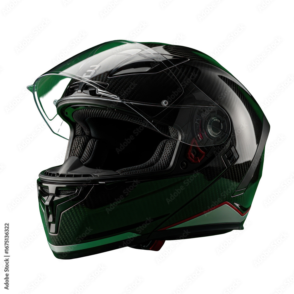 Naklejka premium Sleek motorbike helmet showcases modern engineering and aerodynamic sophistication against a