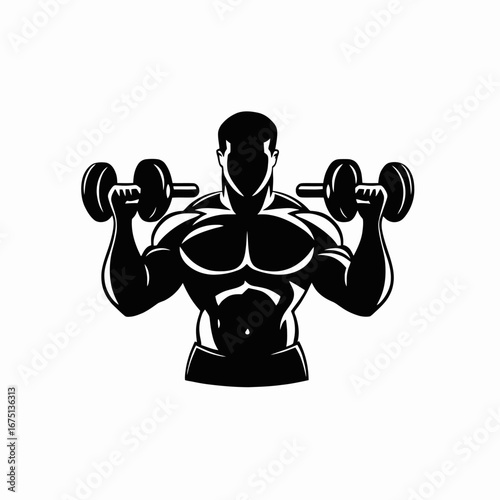 Weightlifting athlete with dumbbells in bold and black silhouette