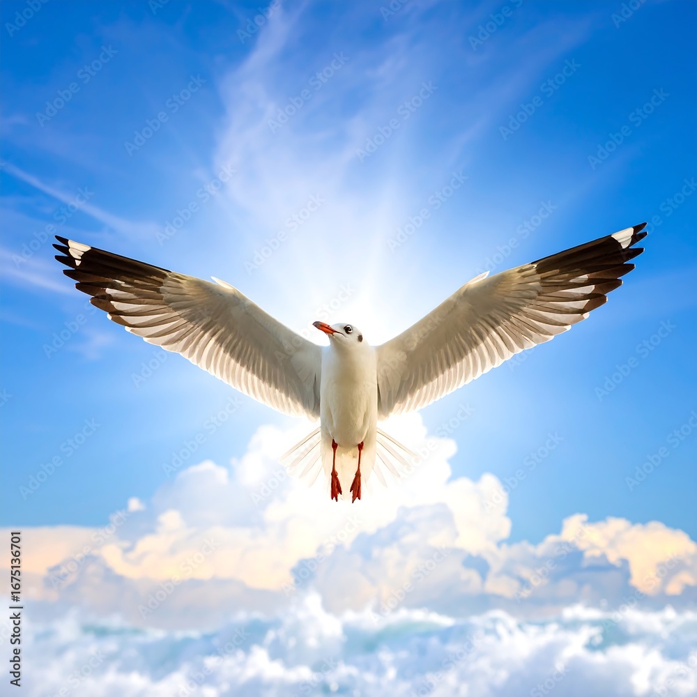 Fototapeta premium Seagull Soaring High Above Clouds