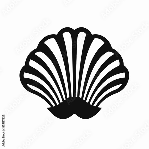 Stylized seashell icon, black color, minimalist graphic seashell vector art silhouette