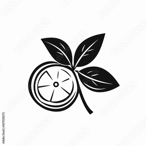 Refreshing lemon slice with leaves, a captivating minimalist fruit silhouette