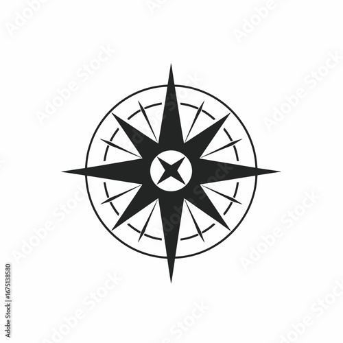Stylish black navigation nautical direction tool vector rose compass silhouette