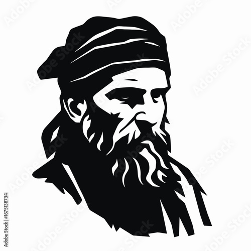 Elegant portrait with striking beard and turban design in black silhouette