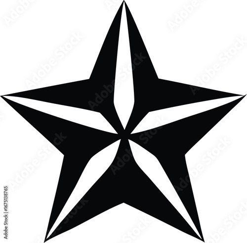 Bold black five pointed star shape symbolism and design element for graphic projects and decoration
