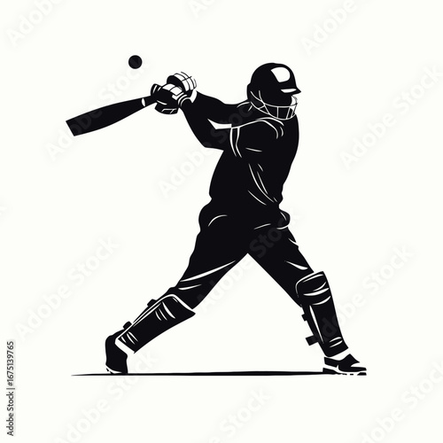 Intense batsman hitting the ball in energetic sports game silhouette