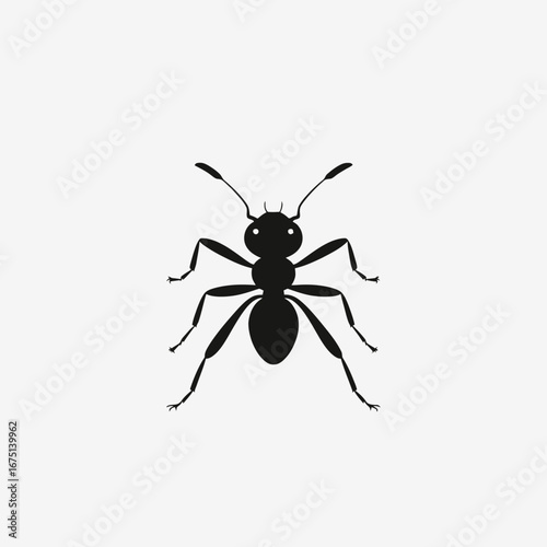 Simple ant illustration with a clean, minimalist black insect shape silhouette