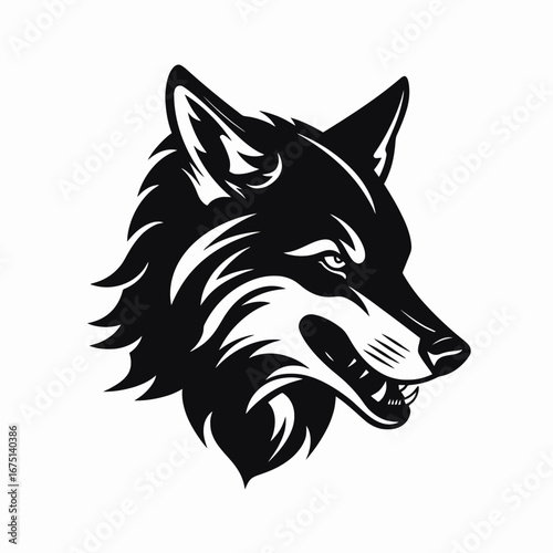 Powerful wolf head with fierce eyes creates a striking vector silhouette