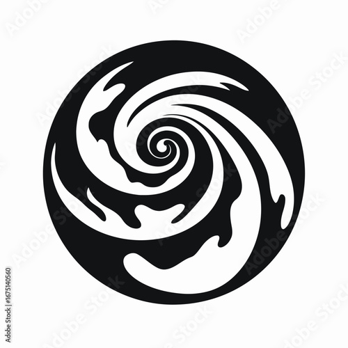 Abstract monochrome vortex illustration forming a mesmerizing circular whirlpool silhouette