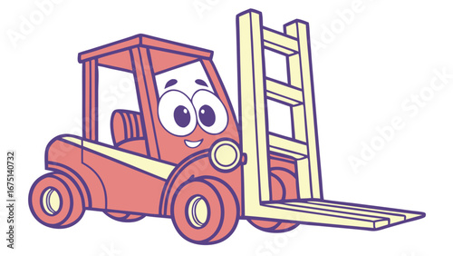 Cartoon Forklift Truck with Big Eyes and a Smiling Expression.