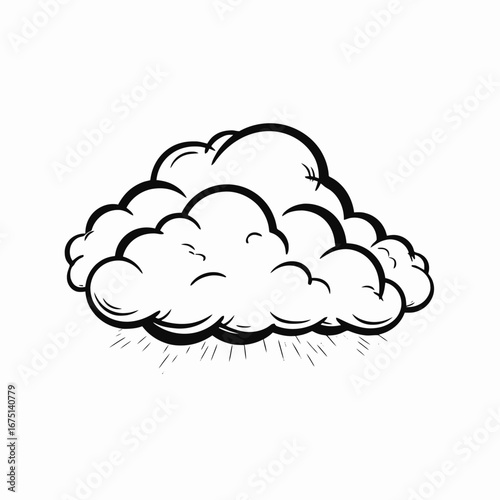Comic cartoon raining cloud with rain black and white drawing silhouette