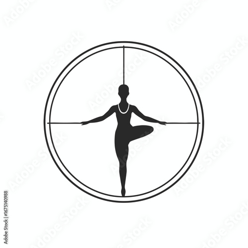 Minimalist ballerina posing within circle with horizontal lines silhouette