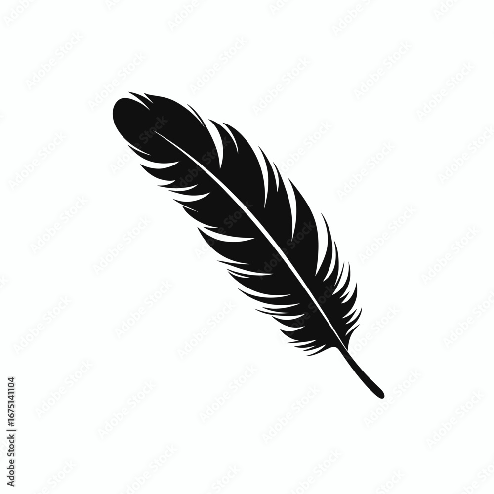 Fototapeta premium Elegant black feather isolated on a white background, a beautiful silhouette