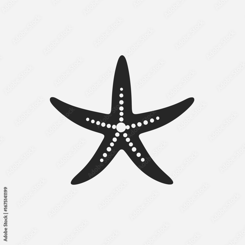 Fototapeta premium Simplistic ocean star with dotted pattern in graphic black starfish silhouette