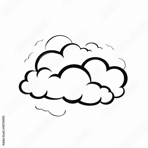 Fluffy cartoonish cloud black design on white background cloudscape silhouette